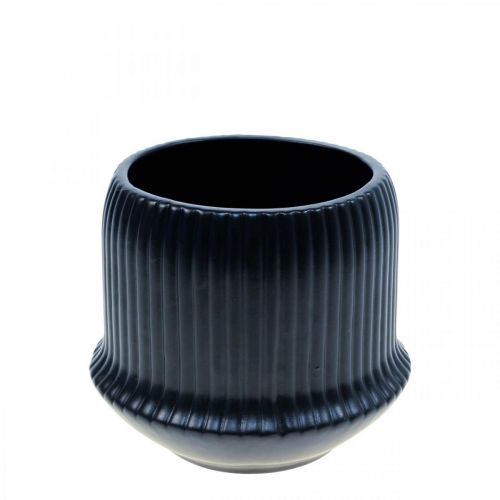 Floristik24 Vaso da fiori fioriera in ceramica scanalature nero Ø10cm H8.5cm