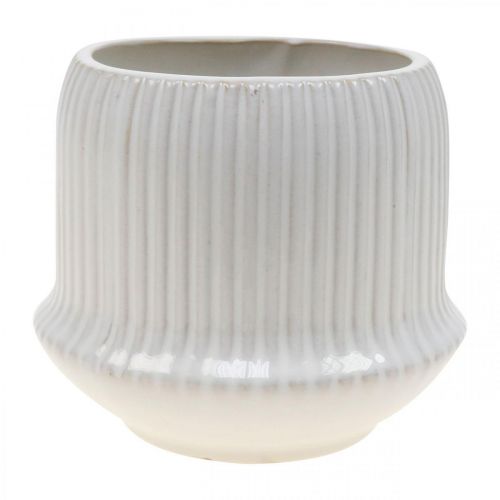 Floristik24 Fioriera fioriera in ceramica con scanalature bianco Ø14,5cm H12,5cm