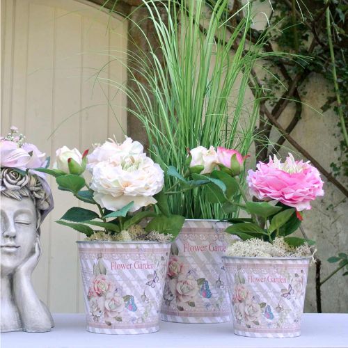 Prodotto Vaso da fiori in metallo rose fioriera decorazione estiva Ø13.5cm H11.5cm