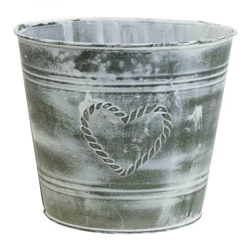 Floristik24 Vaso per fiori shabby chic cuore in metallo Ø17,5 cm H15,5 cm