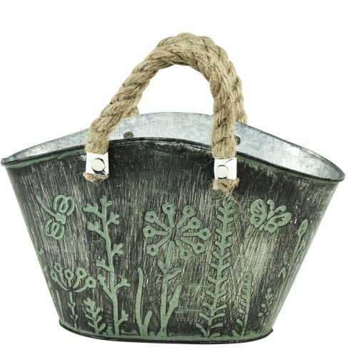 Floristik24 Vaso da fiori con manici borsa in metallo iuta 19×13,5×13,5 cm