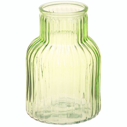 Vaso per fiori retrò in vetro verde con scanalature Ø13,5cm H20cm