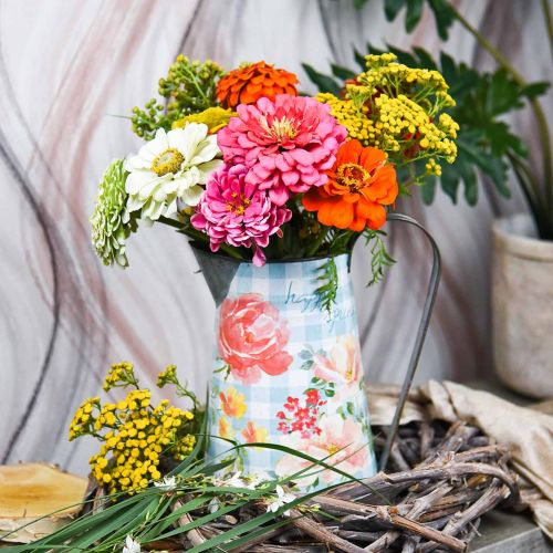 Vaso per fiori deco brocca in metallo vintage decorazione del giardino fioriera H23cm
