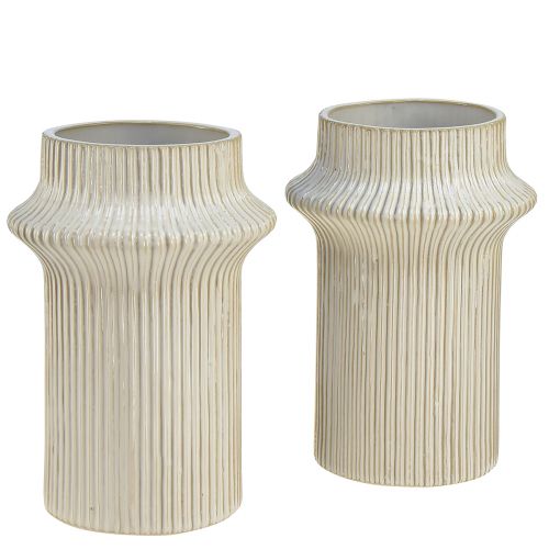 Floristik24 Vaso da fiori in ceramica con motivo scanalato Ø10cm H22cm 2pz