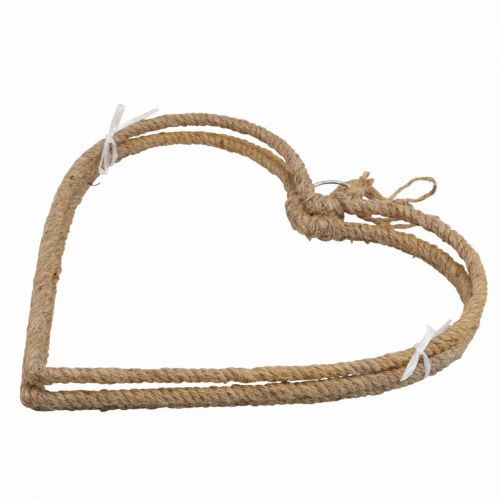 Floristik24 Stile boho, anello decorativo in metallo cuore nastro di iuta L33cm 3 pezzi