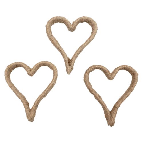 Anello decorativo in metallo con cuore stile Boho, nastro di iuta 11 cm 6 pezzi