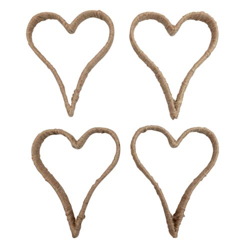 Stile Boho, anello in metallo a cuore anello decorativo nastro di iuta 20 cm 4 pezzi