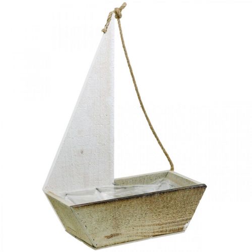 Floristik24 Nave decorativa, decorazione marittima in legno, barca a vela per piantare bianco, naturale H37cm L25,5cm