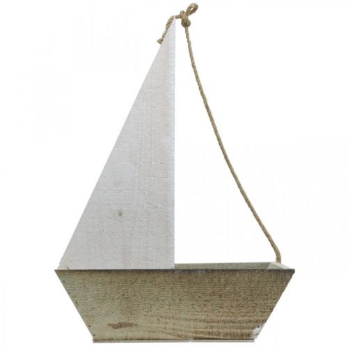 Floristik24 Nave decorativa, decorazione marittima in legno, barca a vela per piantare bianco, naturale H37cm L25,5cm