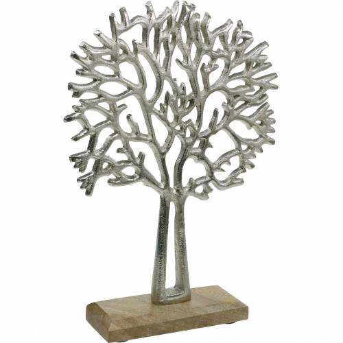 Floristik24 Albero decorativo faggio argento, sagoma albero in metallo, albero decorativo su legno mango