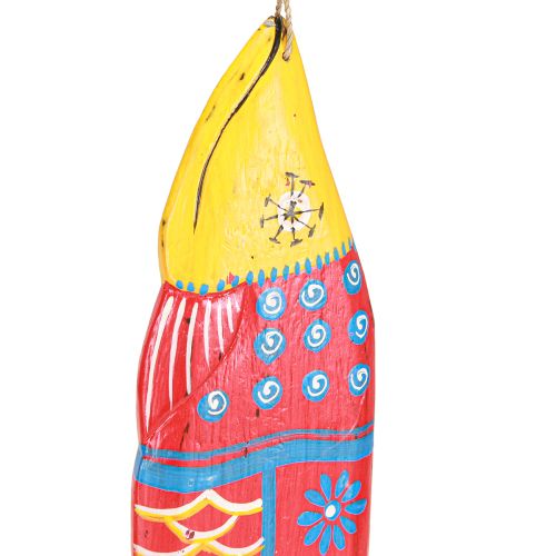 Prodotto Decorazione a forma di pesce in legno colorato da appendere rosso blu assortiti 38cm 2pz