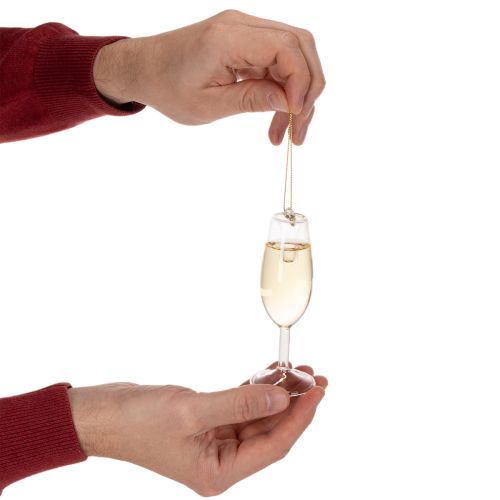 Prodotto Set di ciondoli a forma di bottiglia e calice di champagne, decorazione per albero di Natale, 14 cm, 2 pezzi