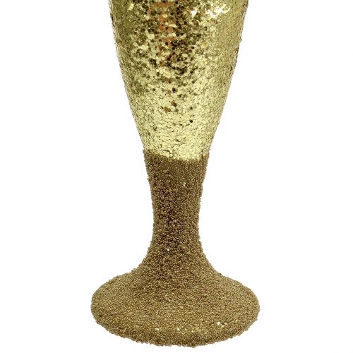 Prodotto Appendiabiti in vetro champagne oro chiaro glitter 15cm Capodanno e Natale