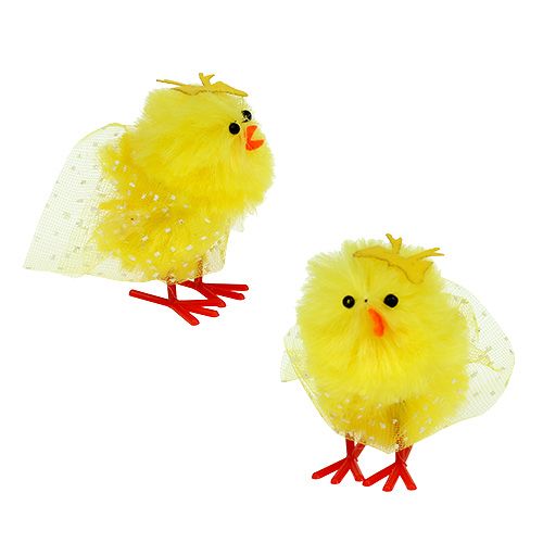 Floristik24 Pulcini in ciniglia con vestitino, fiocco 5 cm giallo 4 pz
