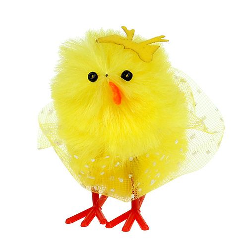 Floristik24 Pulcini in ciniglia con vestitino, fiocco 5 cm giallo 4 pz