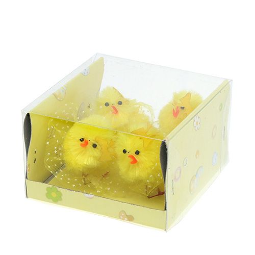 Floristik24 Pulcini in ciniglia con vestitino, fiocco 5 cm giallo 4 pz