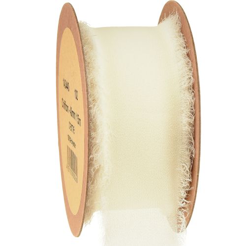 Floristik24 Nastro in chiffon color crema con frange 40mm 15m