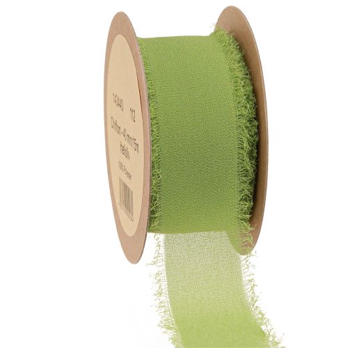 Prodotto Nastro in chiffon nastro in tessuto verde con frange oliva chiaro 40mm 15m