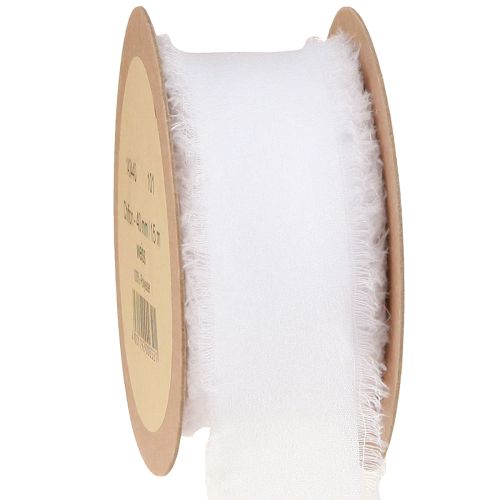 Floristik24 Nastro in chiffon bianco con frange 40mm 15m