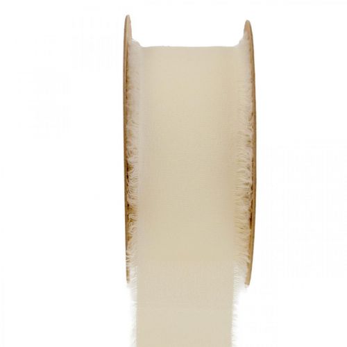 Floristik24 Nastro in chiffon color crema con frange 40mm 15m