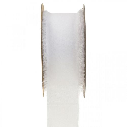Prodotto Nastro in chiffon Nastro in tessuto bianco con frange 40mm 15m