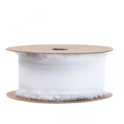Prodotto Nastro in chiffon Nastro in tessuto bianco con frange 40mm 15m