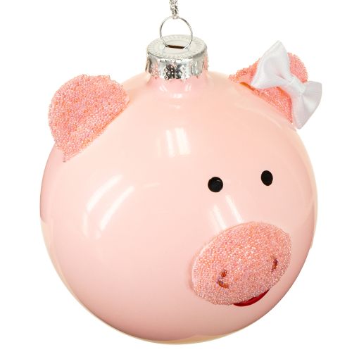 Prodotto Pallina per albero di Natale maialino rosa bianco palla di vetro Ø8cm 2 pezzi