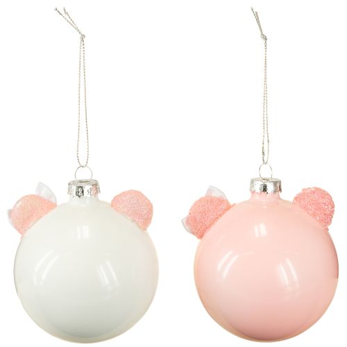 Prodotto Pallina per albero di Natale maialino rosa bianco palla di vetro Ø8cm 2 pezzi