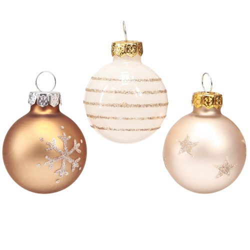 Palline per albero di Natale in vetro mini perla oro bianco Ø3cm 9 pz