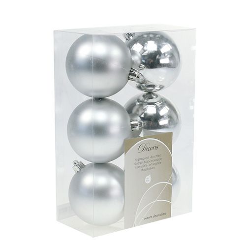 Floristik24 Palline per albero di Natale plastica argento 8cm 6pz