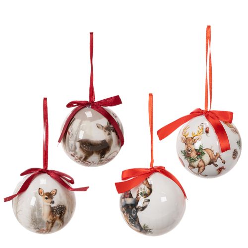 Pallina di Natale con motivo a cervo e nastro per appenderla, 7 cm, 4 pezzi acquistare | Floristik24.it