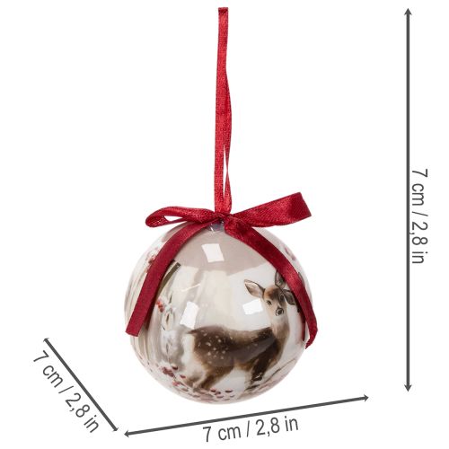 Pallina di Natale con motivo a cervo e nastro per appenderla, 7 cm, 4 pezzi | Floristik24.it