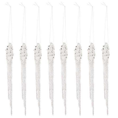 Prodotto Decorazione per albero di Natale decorazione con ghiaccioli argento trasparente 15 cm 8 pezzi