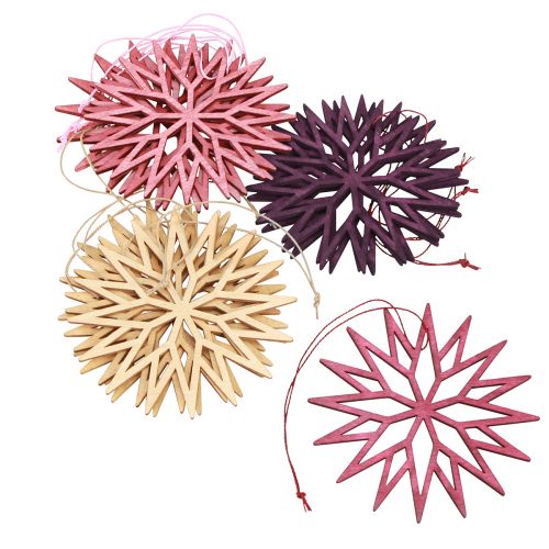 Prodotto Decorazione per albero di Natale decorazione in legno bacca di fiocco di neve 10 cm 12 pz