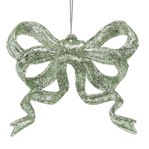 Prodotto Fiocco decorativo per albero di Natale 9 cm con glitter verde 12 pz