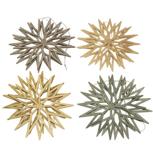 Prodotto Decorazione albero di Natale decorazione fiocchi di neve legno verde 15 cm 8 pz