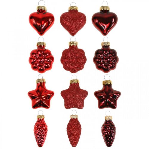 Floristik24 Addobbi per l&#39;albero di Natale Addobbi per l&#39;albero di Natale in vetro rosso 12 pezzi
