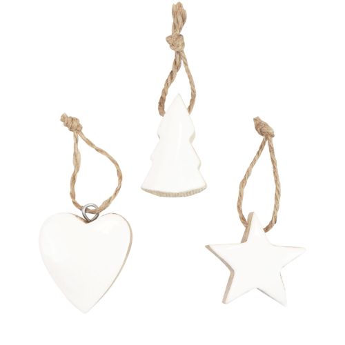 Prodotto Decorazioni per albero di Natale mix di legno cuore stella Albero di Natale bianco, naturale 5 cm 27 pz