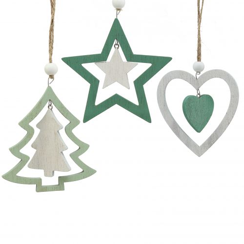 Floristik24 Decorazioni misti per albero di Natale Verde, bianco 10 cm 9 pezzi