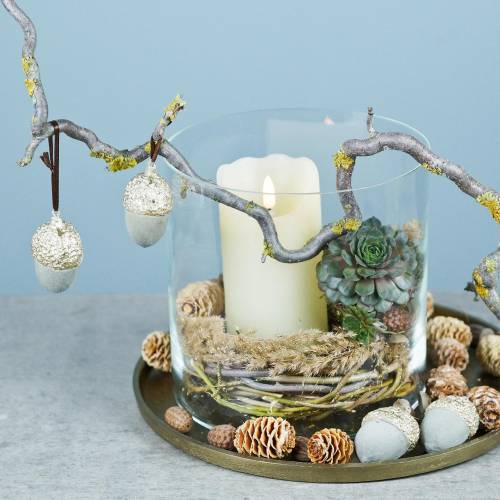 Floristik24 Decorazioni per l&#39;albero di Natale verde ghianda, oro 4 × 6 cm 6 pezzi
