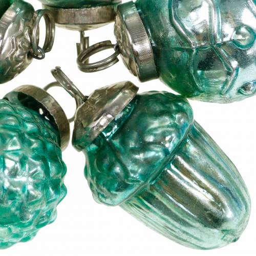 Floristik24 Mini decorazione dell&#39;albero mix di frutti autunnali e palline blu/verde, argento vero vetro 3,4–4,4 cm 10 pezzi