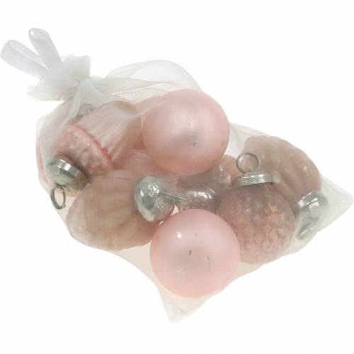 Floristik24 Mini decorazioni per alberi frutti autunnali e palline rosa, argento vero vetro 3,4–4,4 cm 10 pezzi