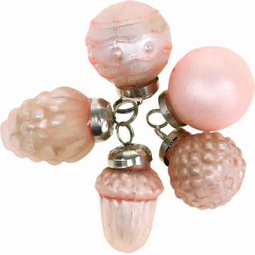 Floristik24 Mini decorazioni per alberi frutti autunnali e palline rosa, argento vero vetro 3,4–4,4 cm 10 pezzi