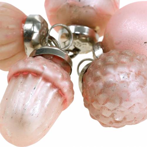 Floristik24 Mini decorazioni per alberi frutti autunnali e palline rosa, argento vero vetro 3,4–4,4 cm 10 pezzi