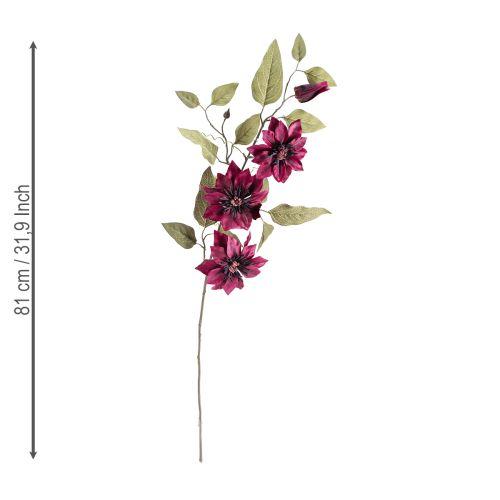 Prodotto Clematis artificiale 3 fiori fiori artificiali Bordeaux 81cm 2 pezzi