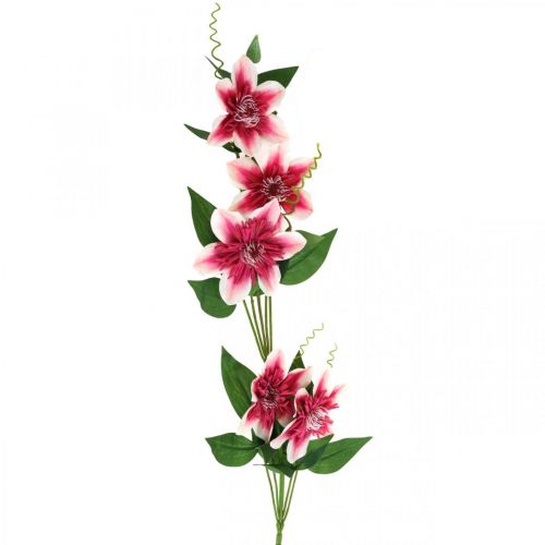 Ramo clematide con 5 fiori, fiore artificiale, ramo decorativo rosa, bianco L84cm