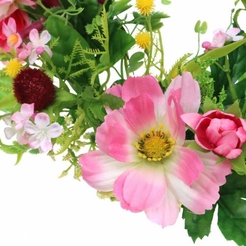 Floristik24 Ghirlanda decorativa con Cosmea e palla di neve rosa, gialla, verde Ø30cm