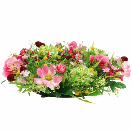 Floristik24 Ghirlanda decorativa con Cosmea e palla di neve rosa, gialla, verde Ø30cm