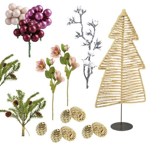 Floristik24 Scatola fai da te Decorazione tavola natalizia abete rafia H60cm