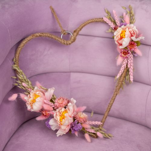 Anello decorazione cuore scatola fai da te con peonie e fiori secchi rosa 33 cm